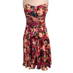 NWT Betsey Johnson Multi-Color Silk Floral Strapless Dress - Size 2
